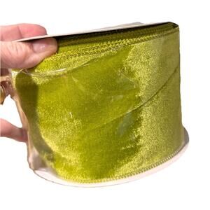 New Green Wired Ribbon 4 Inch x 10 Yards Velvet Ribbon Velveteen Lime Christmas